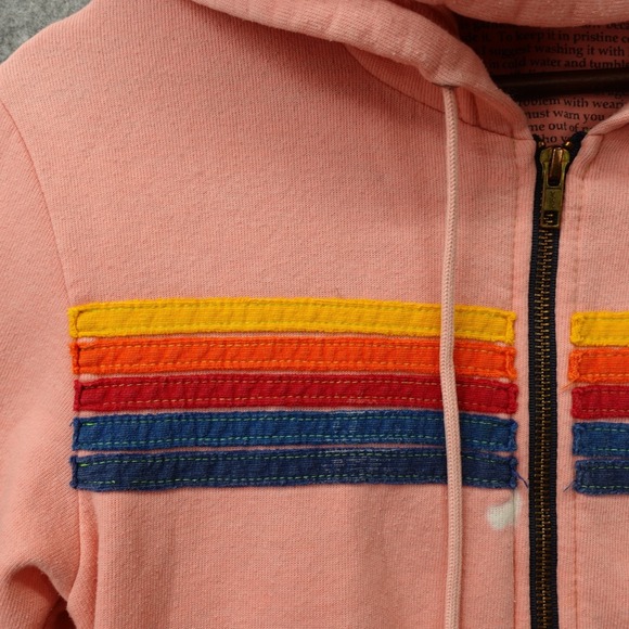 Aviator Nation Hoodie Womens XS Pink Crop 5 Stripe Rainbow Logo Fleece USA Made - Picture 11 of 15
